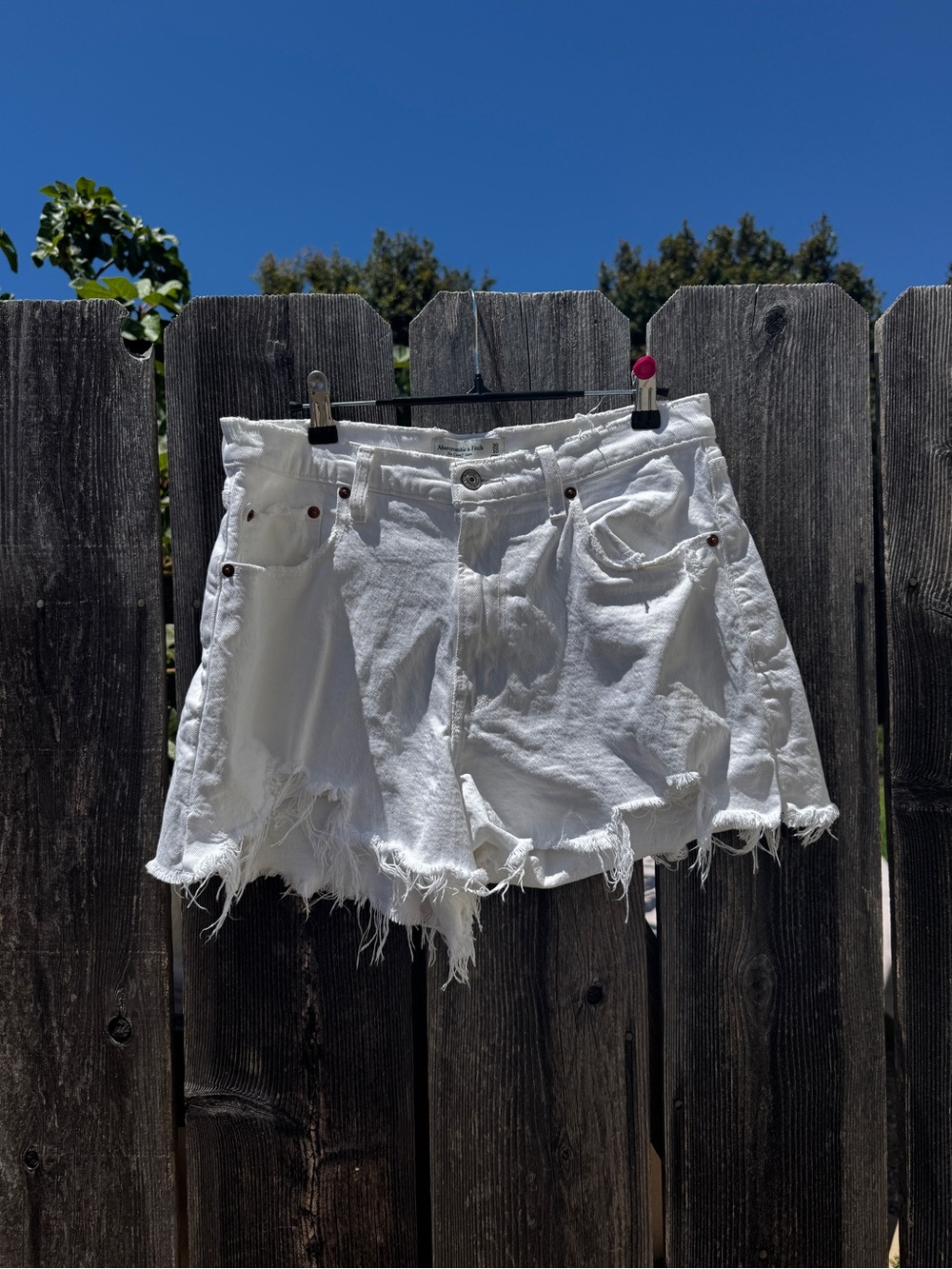 Abercrombie & Fitch White Distressed The Cutoff Denim Shorts High Rise